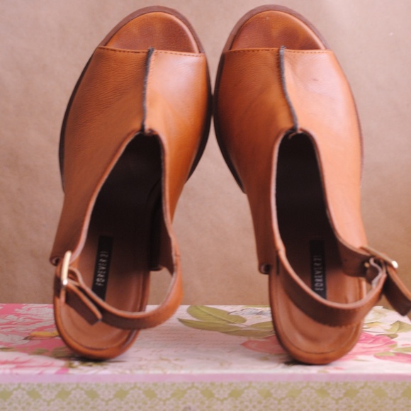 Light Brown Faux Leather Wedges - Picture 3 of 6